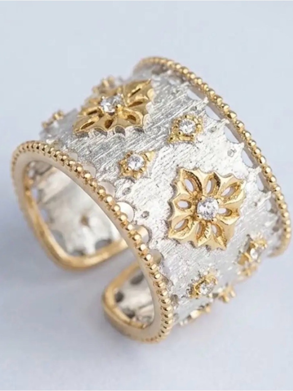 Elegant Hollow Lace Floral Wide Band Ring